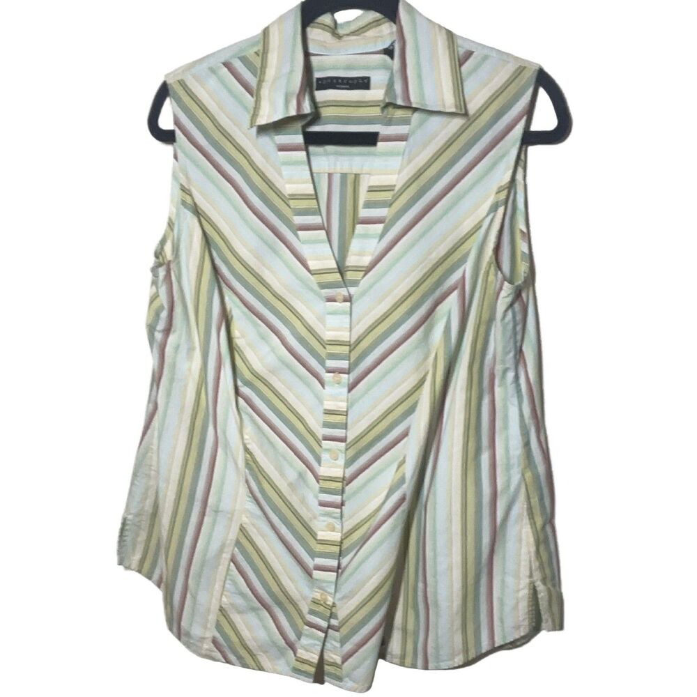 Apostrophe Woman Striped Sleeveless Button-Up Shirt 16W Multicolor Cotton